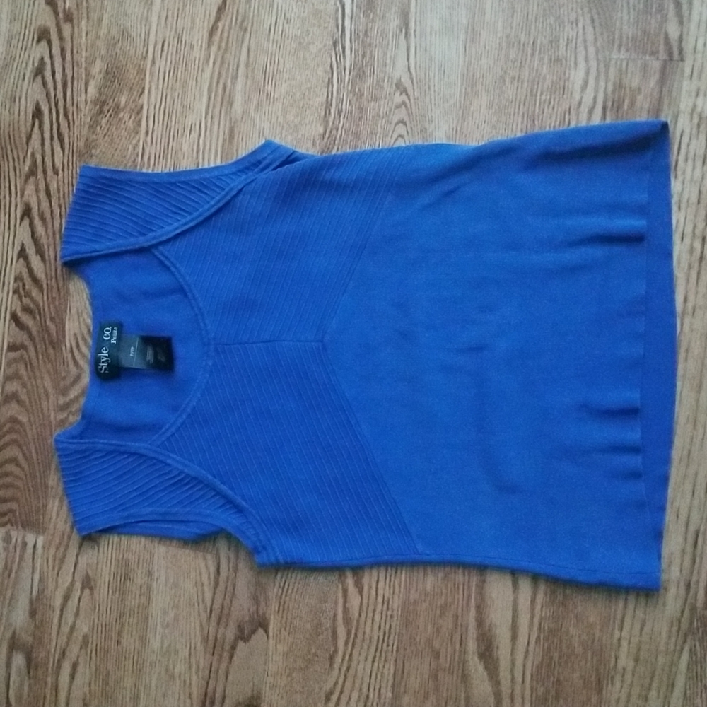 (S) Style & Co. Petite Silk Blend Ribbed Detailing Tank Top Cute Unique